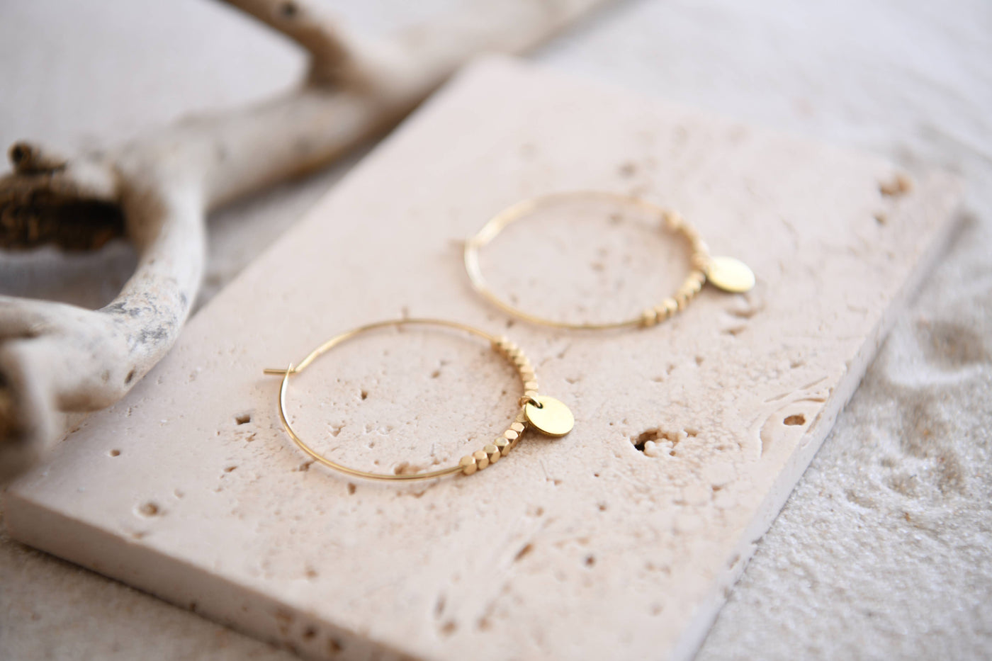 Gold Faceted Pendant Hoop