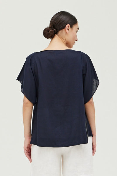 Pleated Shoulder Top in Midnight