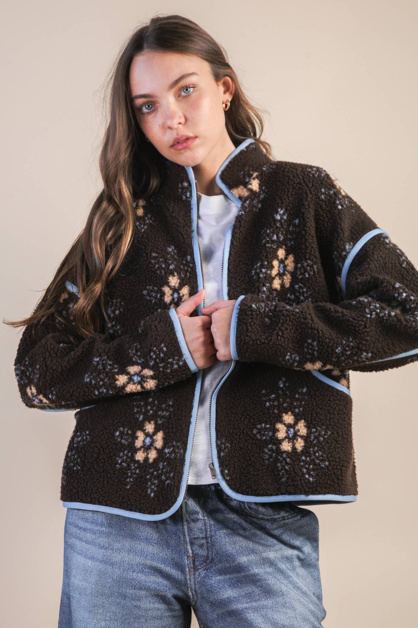 Floral Fleece Sherpa Jacket