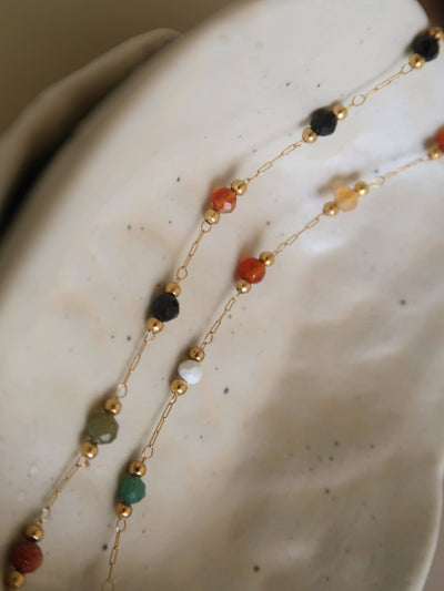 Gold Rainbow Beaded Necklace, Warm Agate Gemstone Necklace
