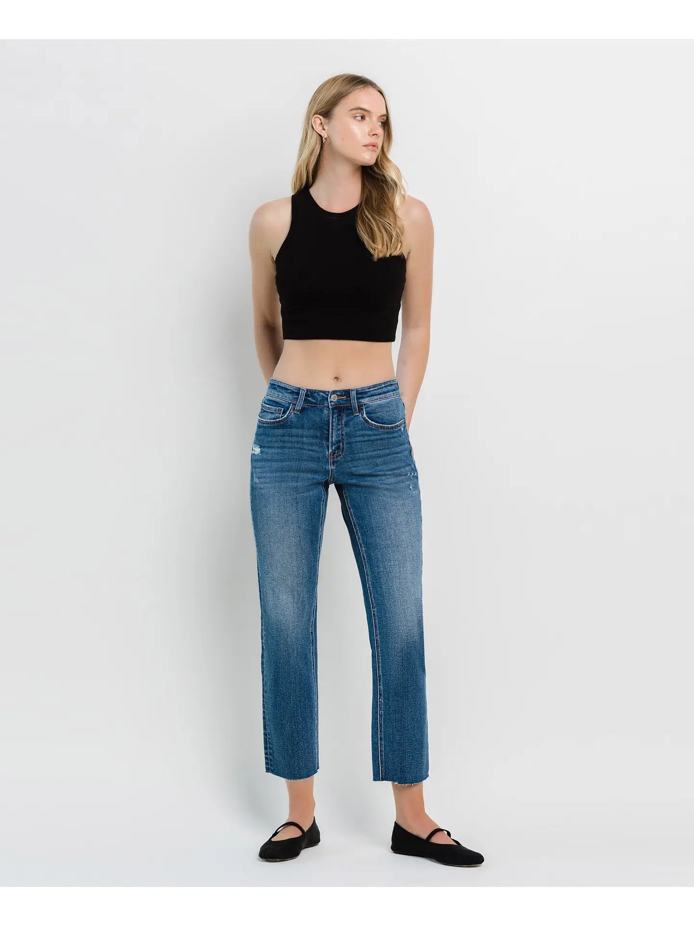 Mid Rise Ankle Crop Straight