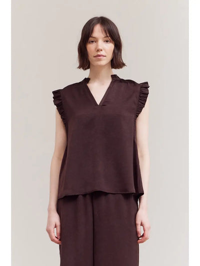 Satin Ruffle Top in Chicory