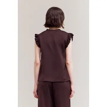 Satin Ruffle Top in Chicory