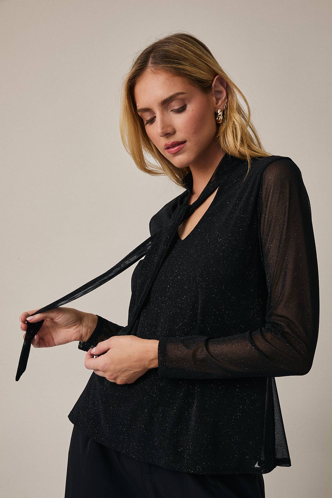 Shimmer Tie Neck Blouse