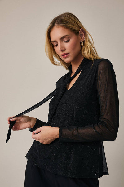 Shimmer Tie Neck Blouse