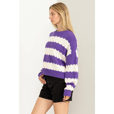 Scallop Stripe Sweater Purple