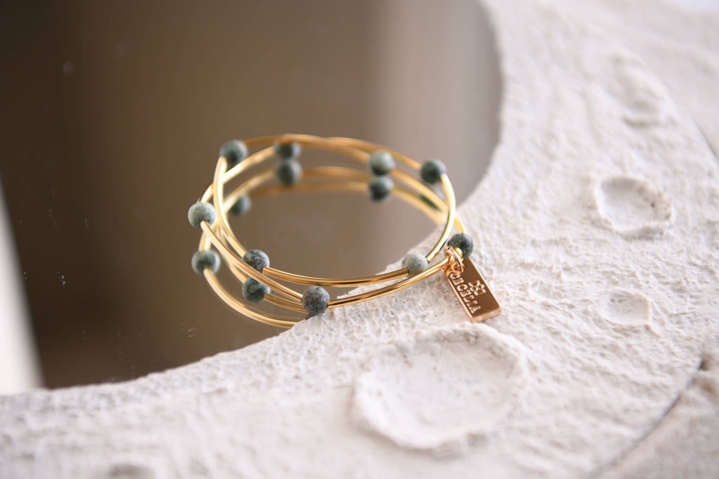 Gemstone and Gold Tube Double Wrap Bracelets
