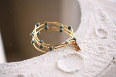 Gemstone and Gold Tube Double Wrap Bracelets