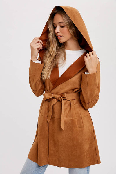 Suede-like Hooded Jacket in Coco