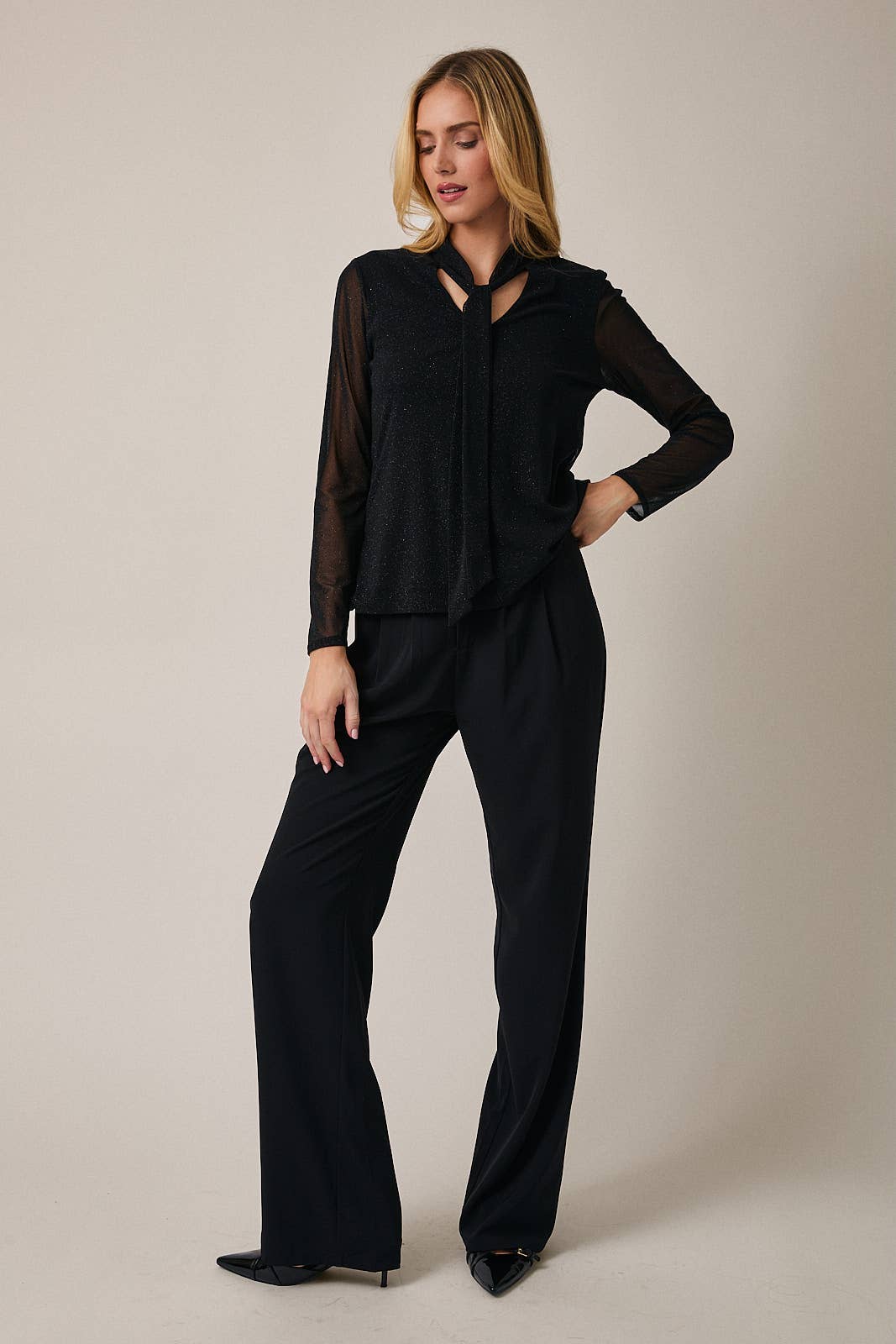 Shimmer Tie Neck Blouse