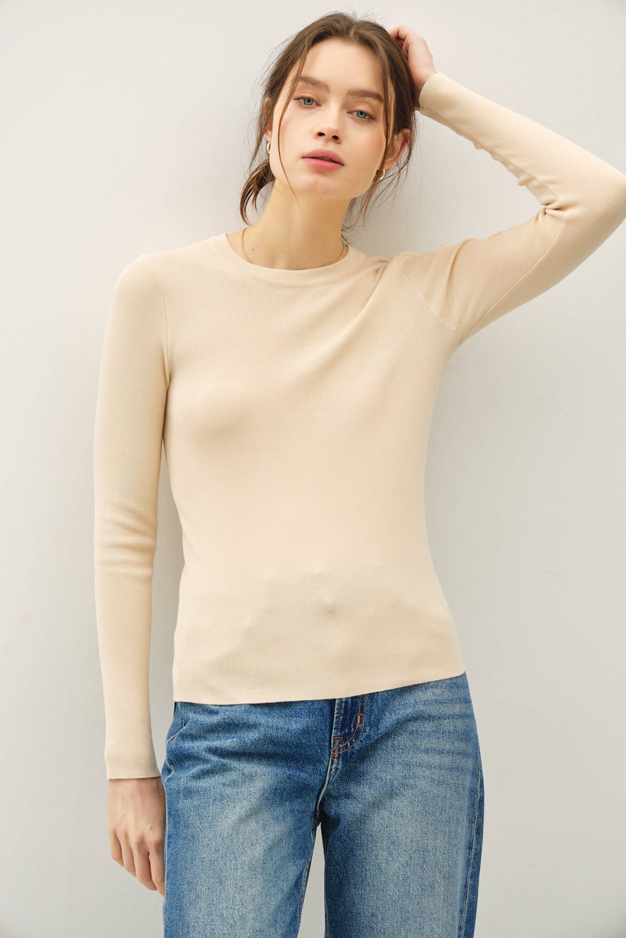 Ribbed Pullover in Cream