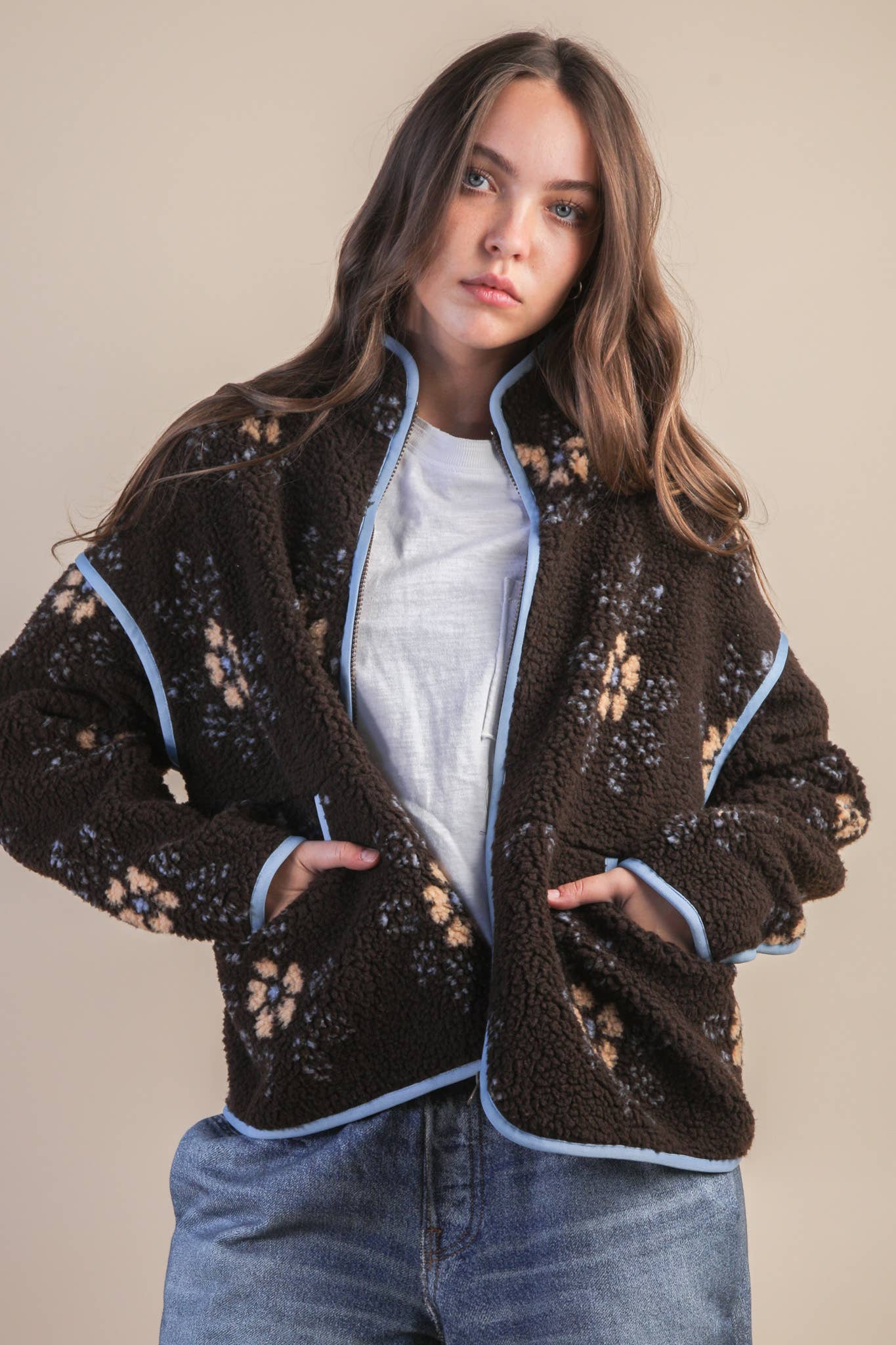 Floral Fleece Sherpa Jacket