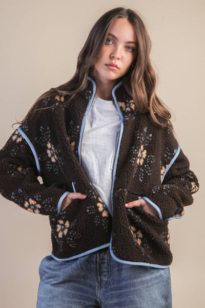 Floral Fleece Sherpa Jacket