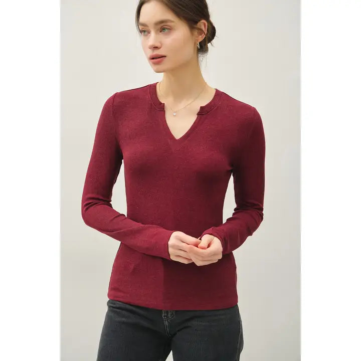 Ribbed Notch Neck Top