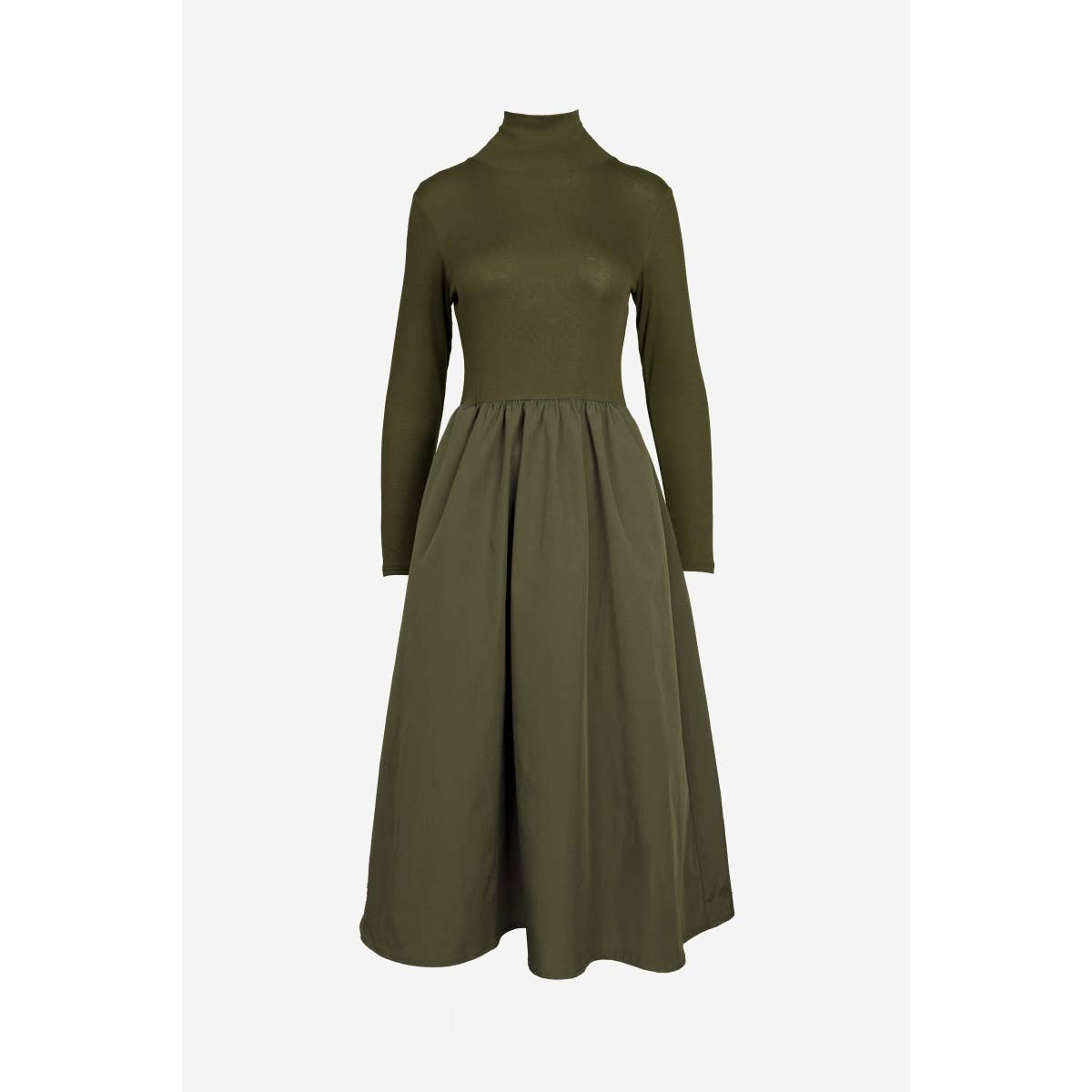 Mock Neck Mixed Media Maxi Dress