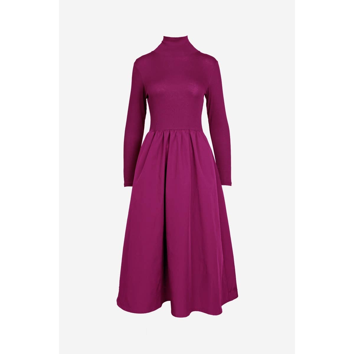 Mock Neck Mixed Media Maxi Dress