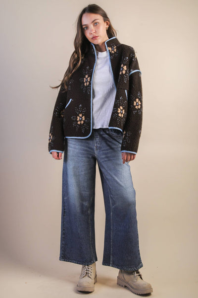 Floral Fleece Sherpa Jacket