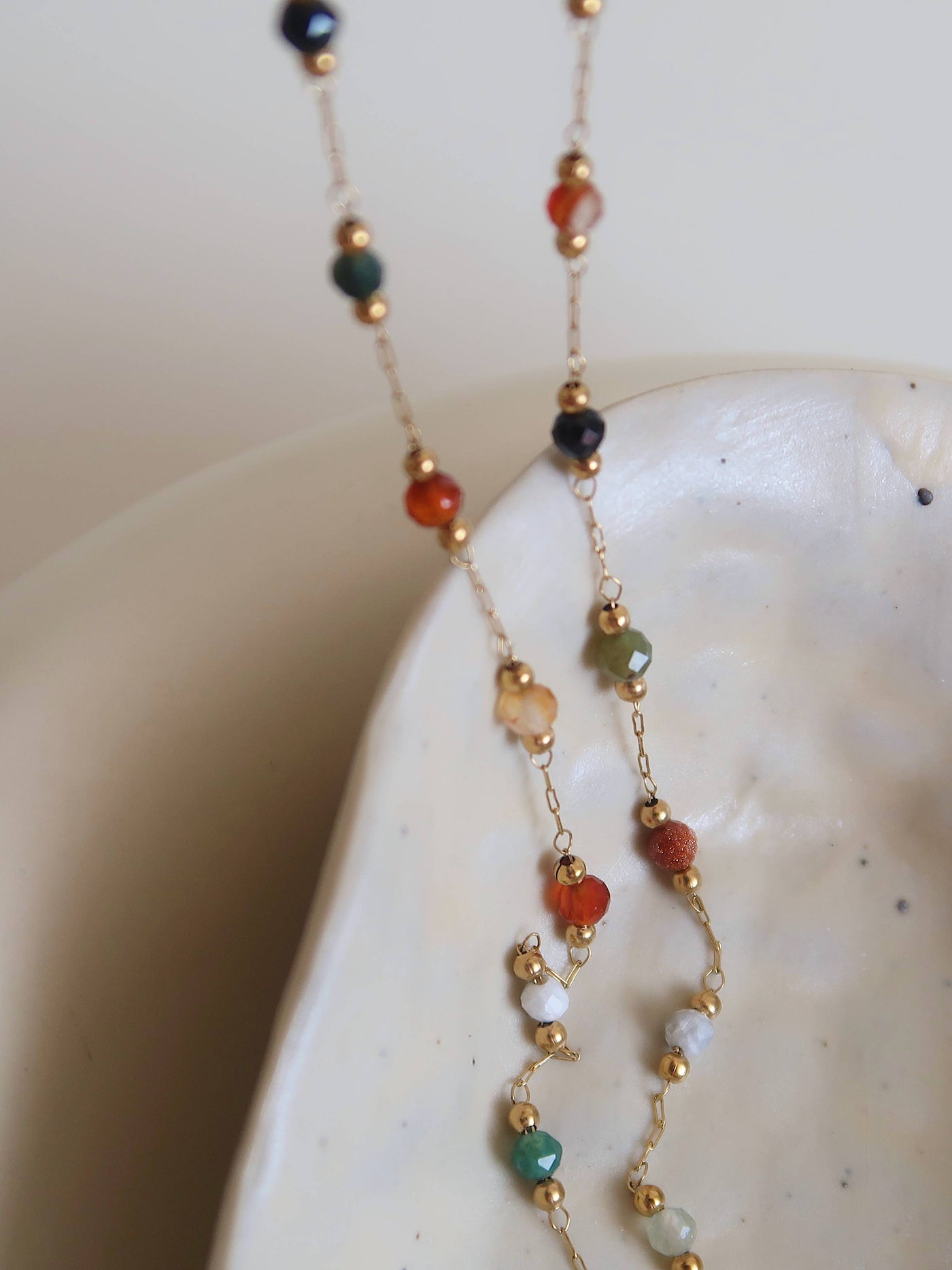 Gold Rainbow Beaded Necklace, Warm Agate Gemstone Necklace