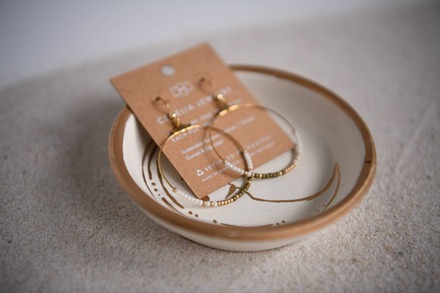 Seed Bead Hoop Earring: White