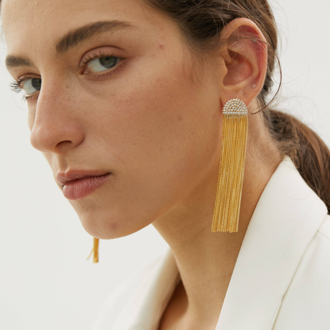 18k Gold Plated Tassel Earring; Long Drop Earrings