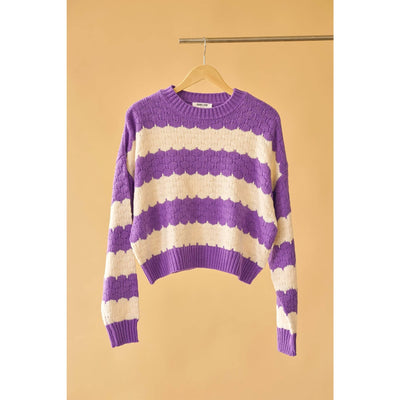 Scallop Stripe Sweater Purple